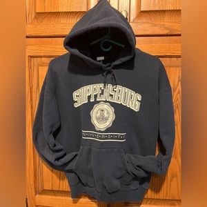 Hooded Shippensburg University sweatshirt L, Jansport. Fleece lined Navy Blue.